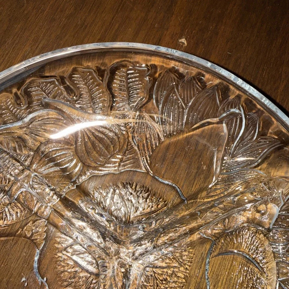 Vintage KIG Indonesia 3 Part DIVIDED RELISH DISH Fruit Clear Glass Round Platter